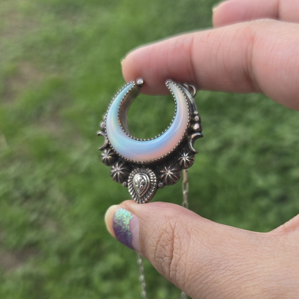 Lavender Star Designs Aura Opal Lunar Dream Silver Crescent Moon Pendant Artisan - Picture 8 of 11